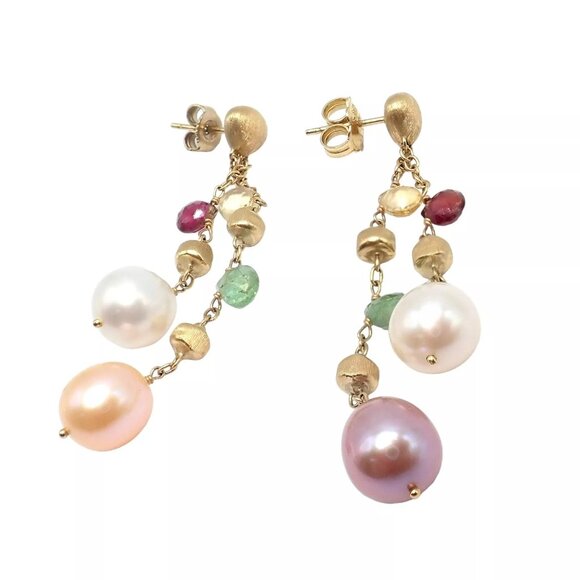 Authentic! Marco Bicego 18k Yellow Gold Paradise Multicolor Gems Pearl Earrings - Picture 10 of 10